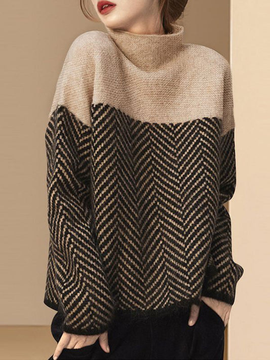 Pull à col roulé en coton beige